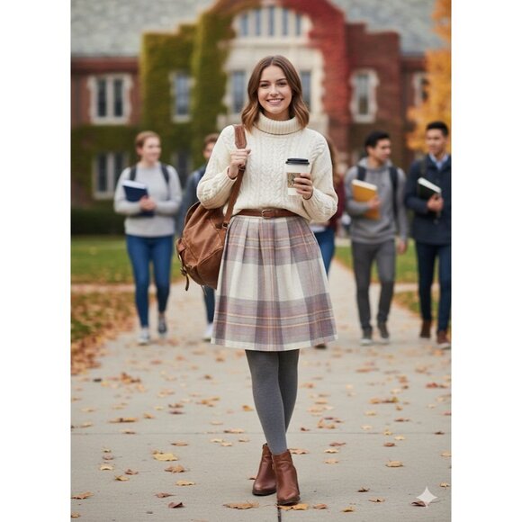 Block Island Petites Vtg Pleated Midi Skirt Pastel 70s Light Academia Sz 13 14 - Picture 1 of 5